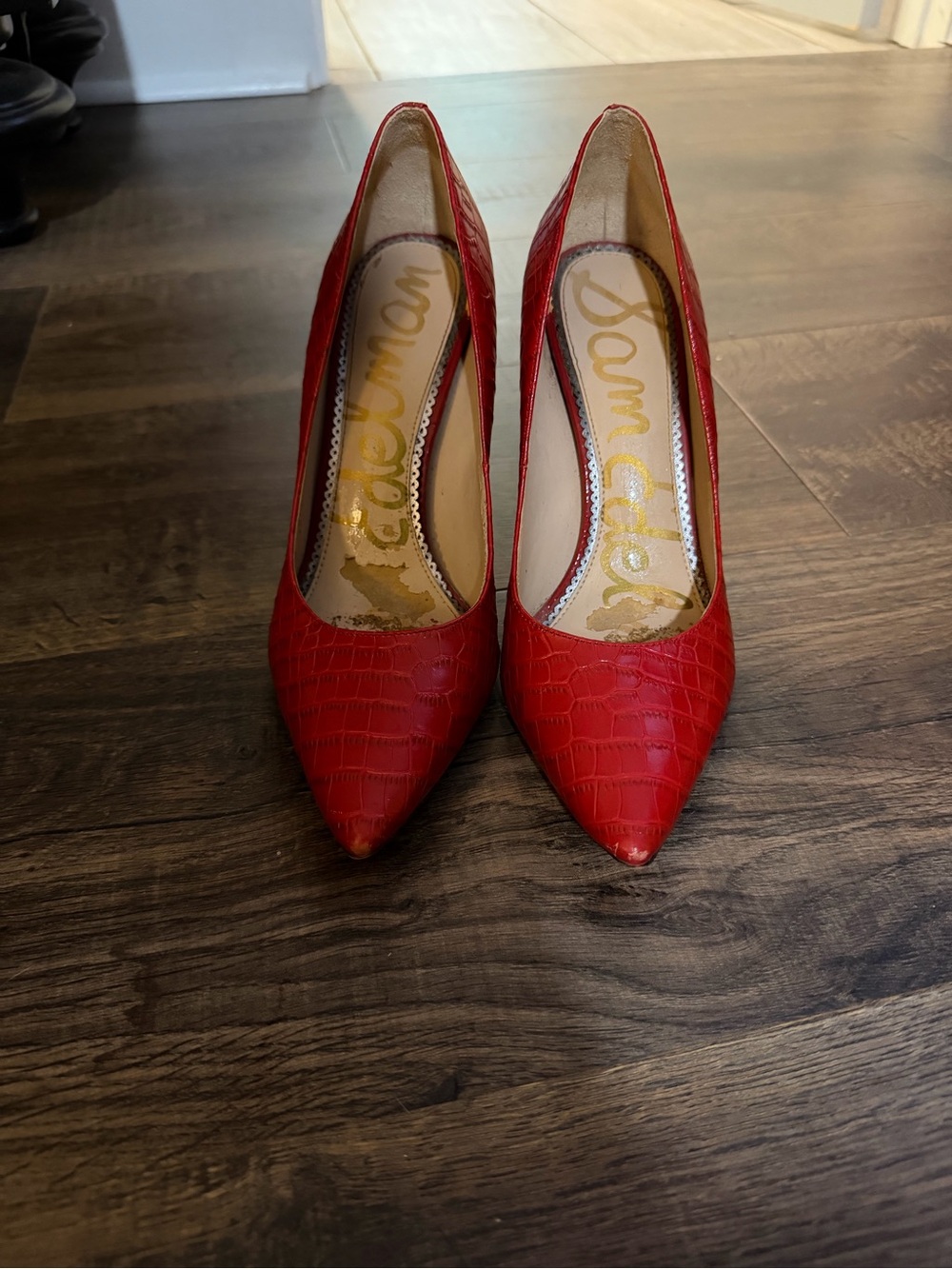 Sam Edelman Red Croc-Embossed Pointed-Toe Pumps